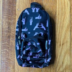 Yoobi Black Mini Backpack with Purple Hand Designs